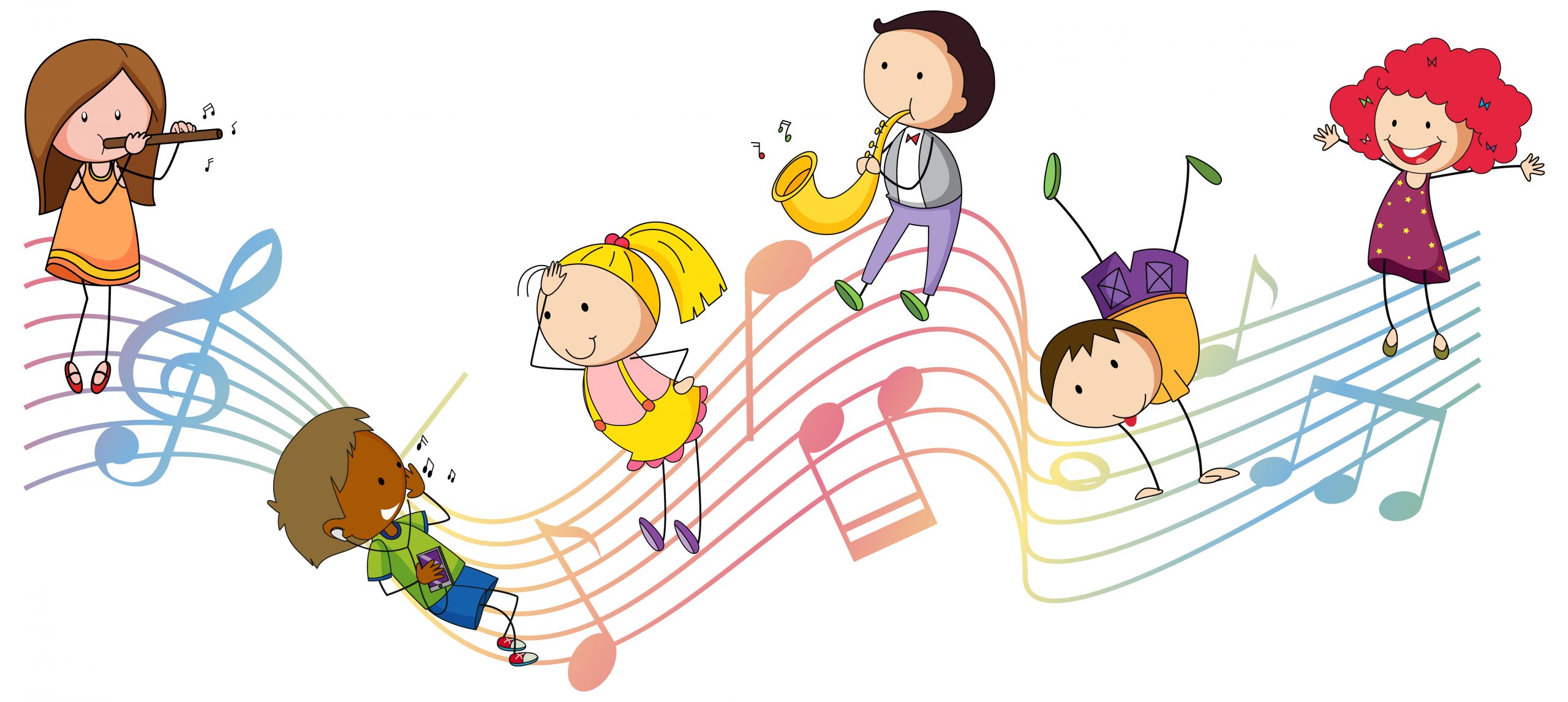 Musical melody symbols with many doodle kids cartoon character illustration